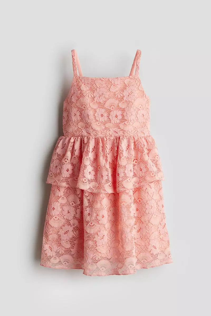h&m lace dress pink Women's Pale powder pink Lace-Trimmed Slip Dress