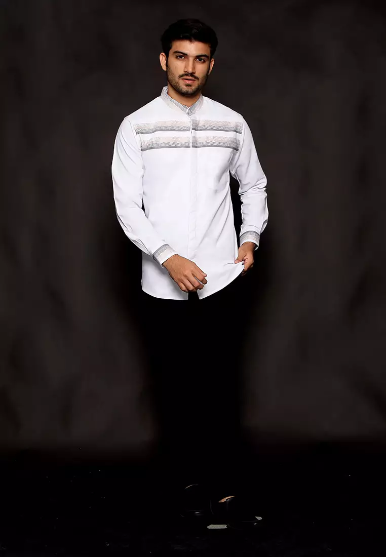 Casella Baju Koko Pria Lengan Panjang Premium Horizontal White | Koko Elegant Ismail Lengan Panjang 9944
