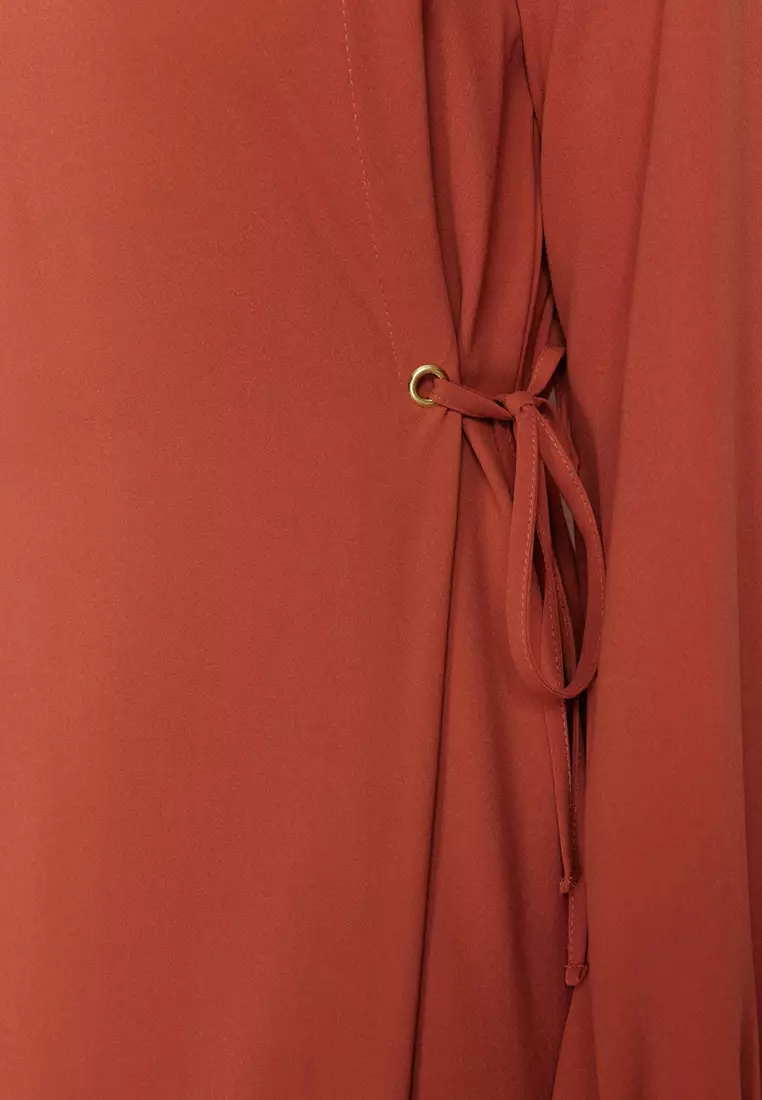 Tile Waist Tie Tie Detailed Elastic At The End Of The Sleeve Aerobin Woven Dress TCTSS22EB00104