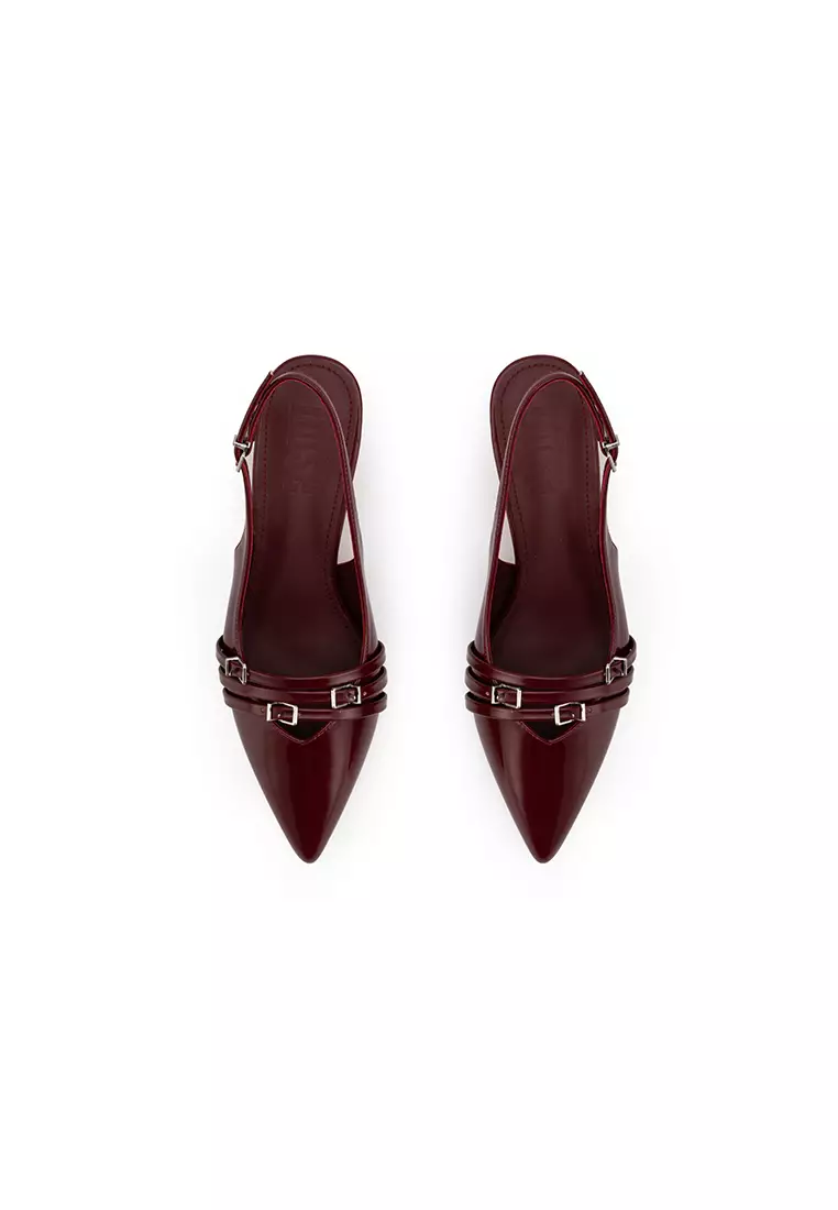 POINTED TOE BUCKLE SLINGBACK HEELS尖头扣饰后空高跟鞋