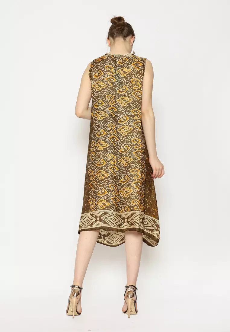 Rinjanie Batik - Dress 4 Sisi Olive Green - Batik Megamendung Kontemporer - Dress Batik Unik - Dress Sleveless Batik - Dress Batik Kekinian - Batik Cap Mix - HKNS - HO