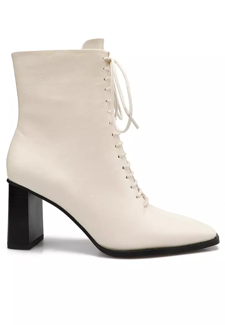 White lace up boot best sale heels