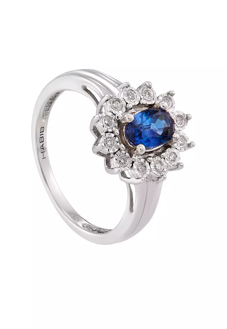 HABIB Oval Blue Sapphire and Diamond Ring in 375/9K White Gold 24446(R)