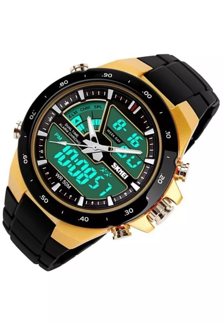 Jam Tangan Casual Digital Analog Pria Many Function Strap Tali Material Plastik ORIGINAL - AB77