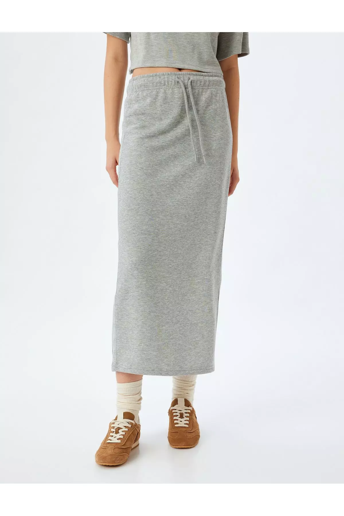 Long Pencil Skirt With Three Thread Waist Tie And Elastic
