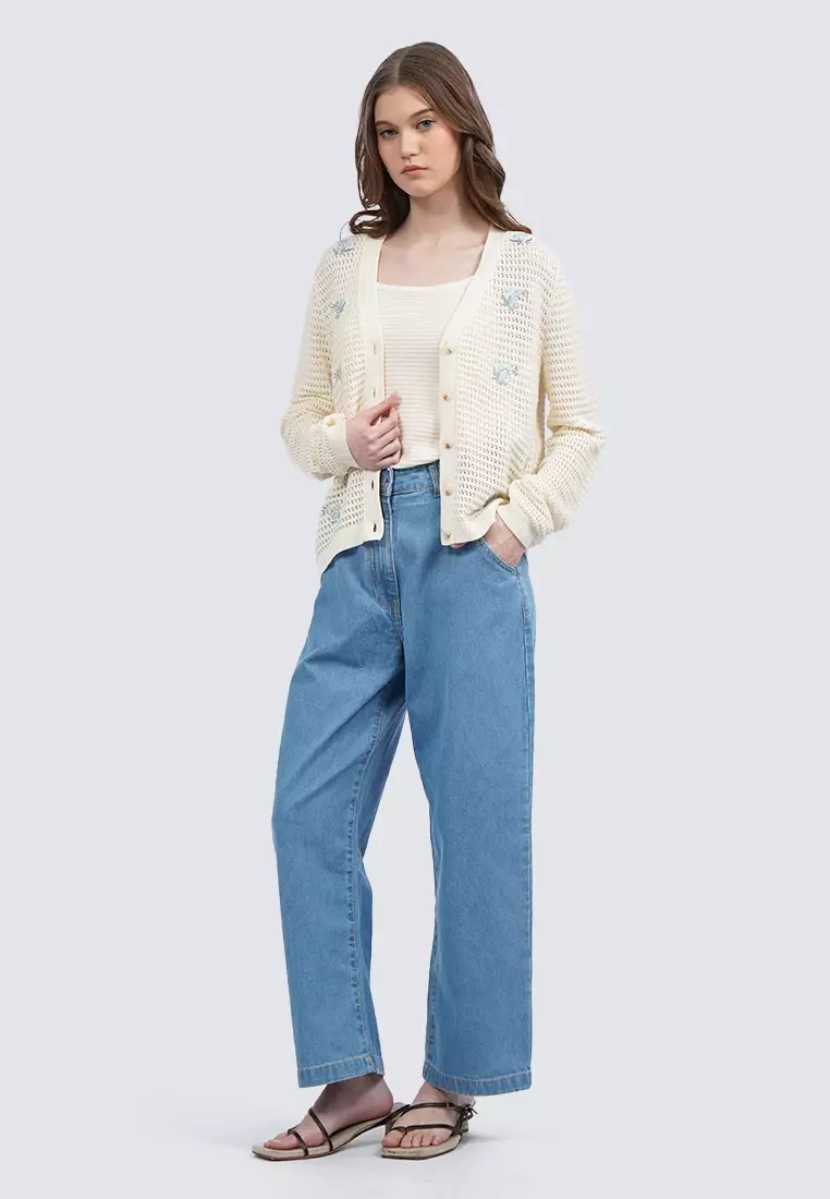 Long Sleeve Embroidered Cardigan OFF WHITE