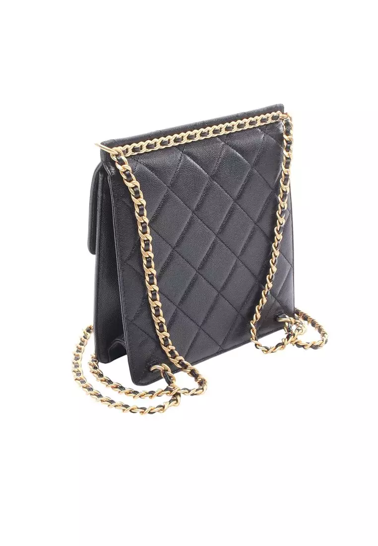 Pre-Loved Chanel Cc Caviar Square Chain Backpack