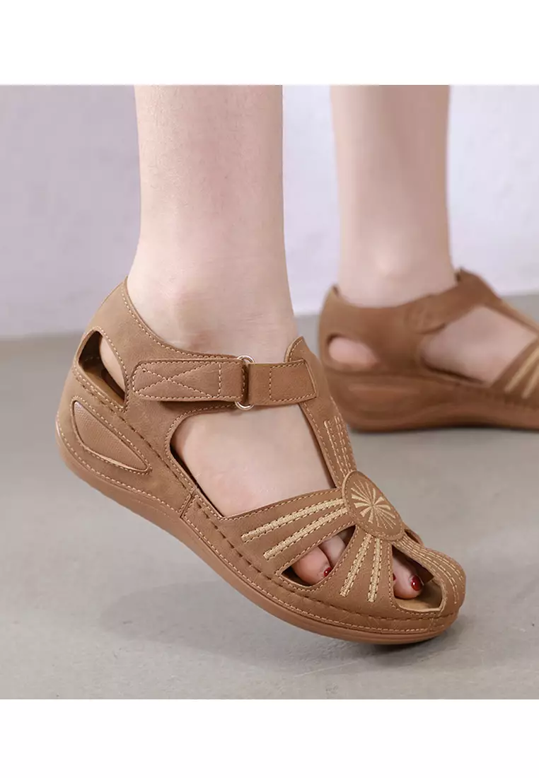 5CM Hollowed PU Wedge Sandals ALM298-3