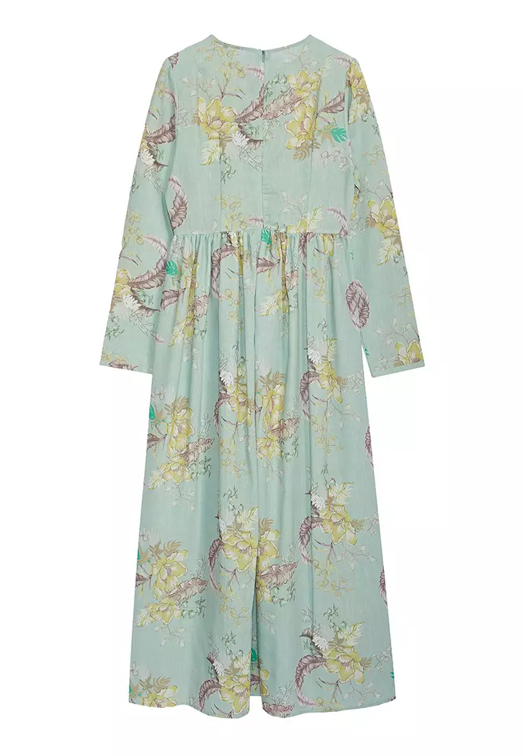 Mint Floral Linen Look Woven Dress Tctss24Eb00225