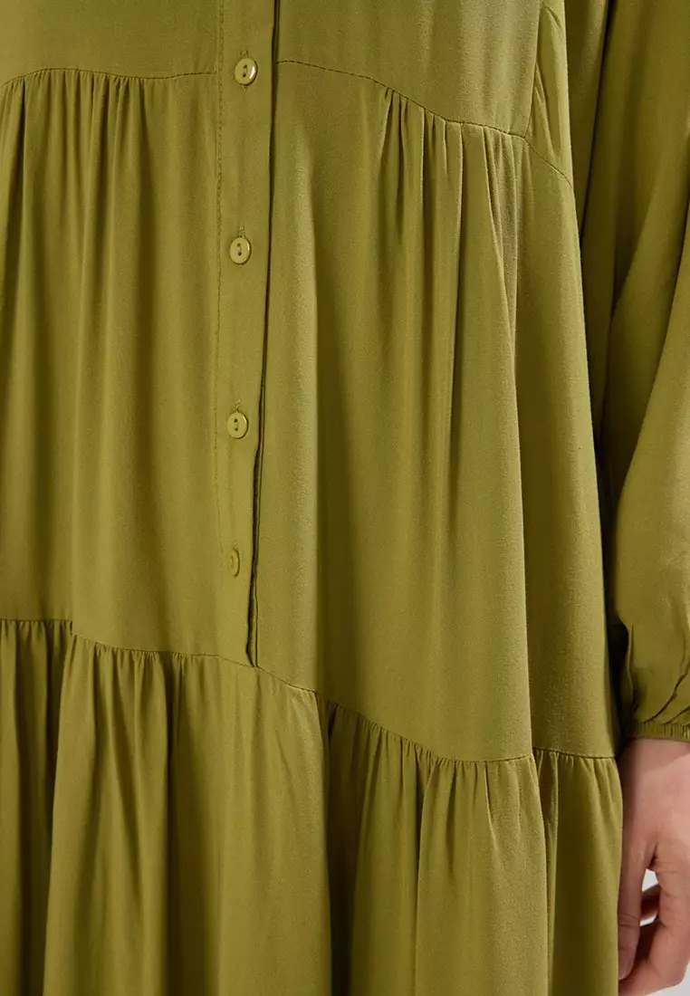Oil Green Viscose Woven Dress Tctss24Eb00221