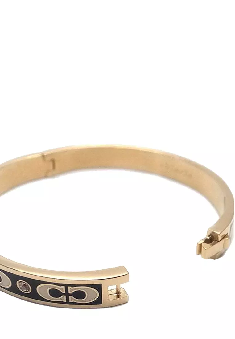 Buy Coach Coach Signature Enamel Hinged Bangle Bracelet in Gold/ Black ...