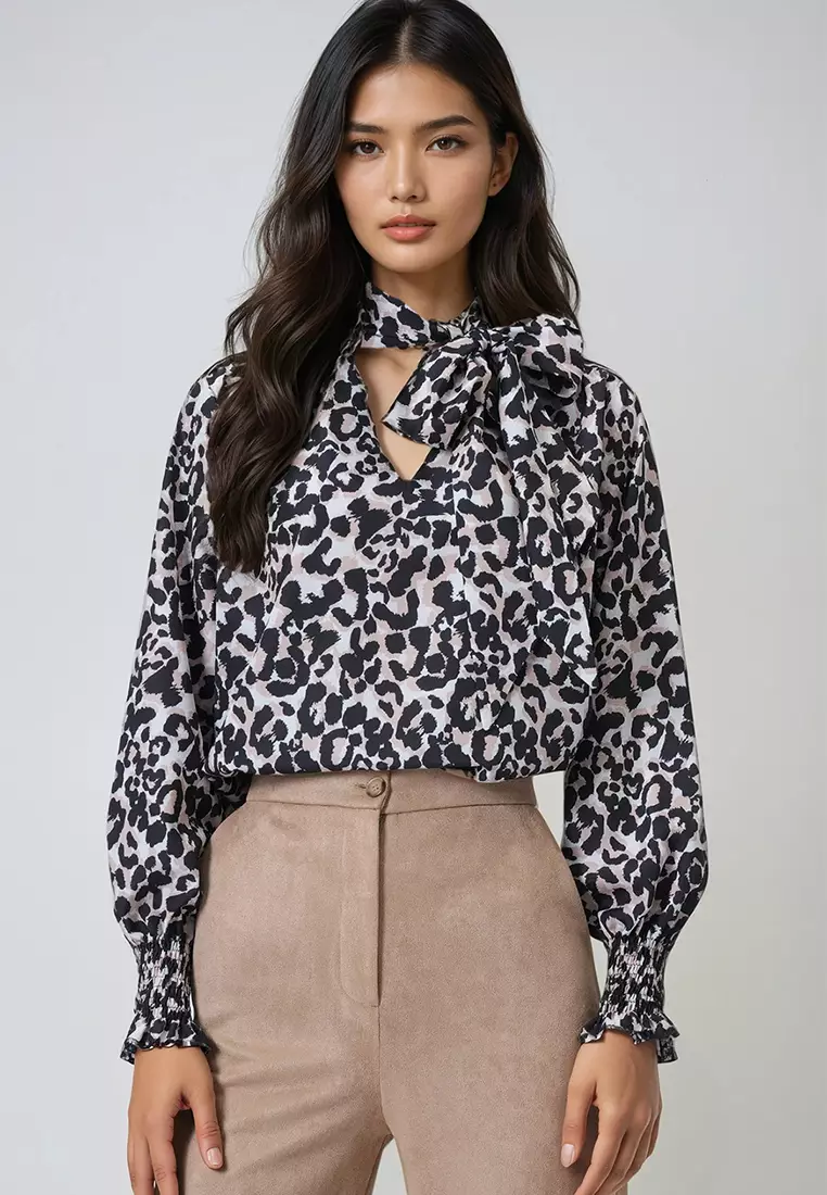 V-Neck Tie Detail Crepe Blouse