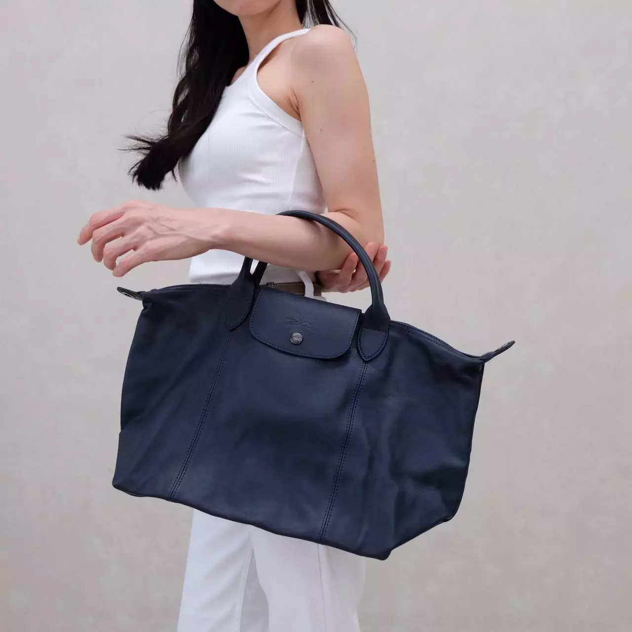 Le Pliage Cuir Medium Navy