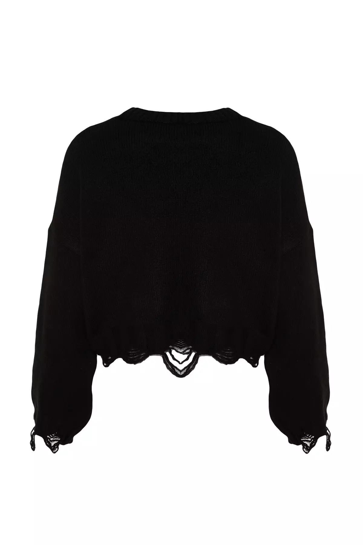 Black Crop Wide Pattern Soft Textured Flowing Detailed Knitwear Sweater Twoaw24Kz00319