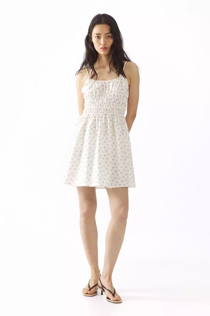 tie strap cotton dress h&m Women's Black/Floral Tie Strap Cotton Dress