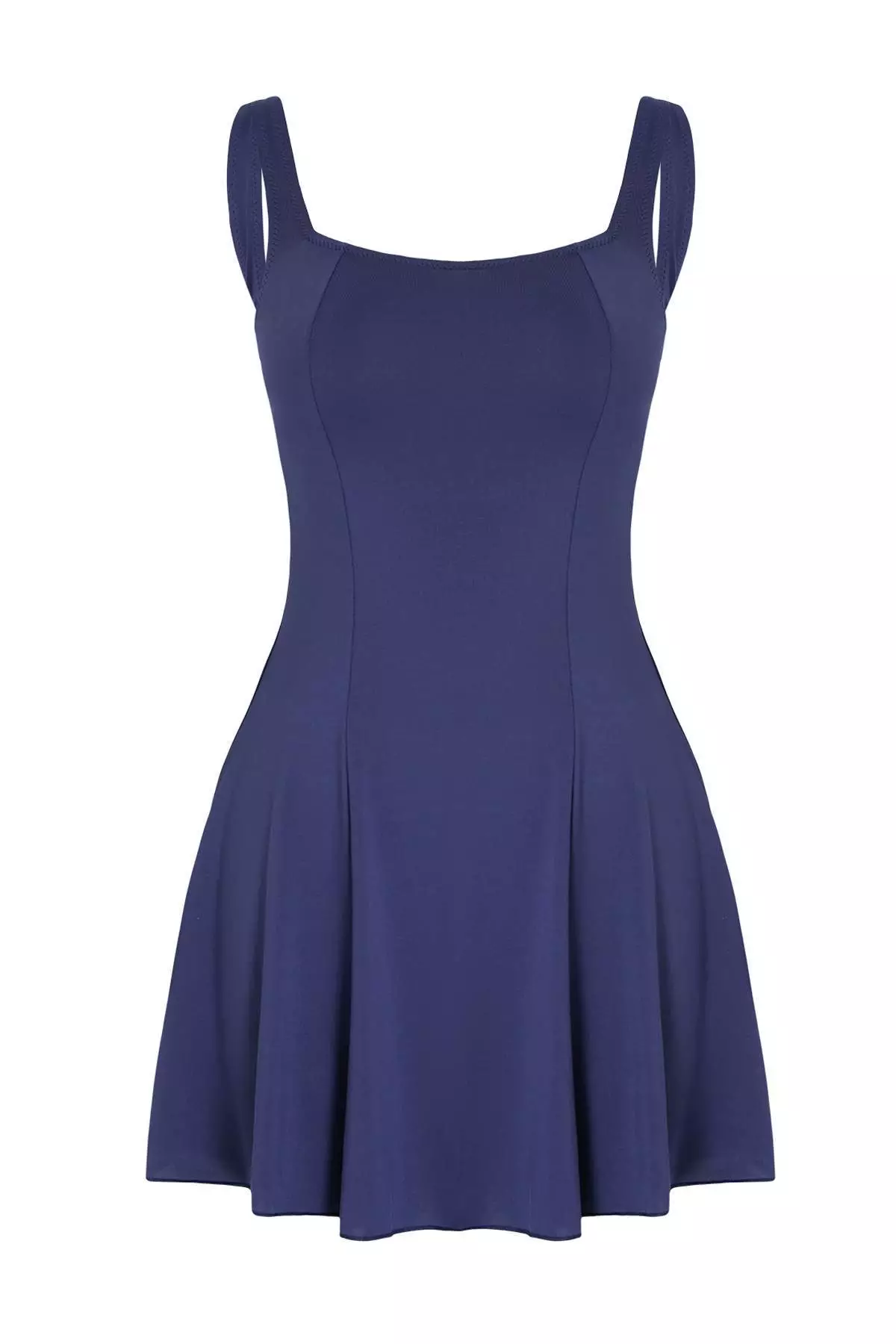Dark Navy Blue Square Neck Covered Basic Skirt Swimsuit Tbess24Ma175