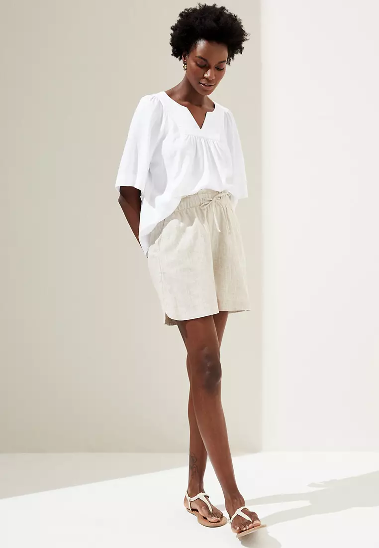 Linen Rich V-Neck Relaxed Blouse