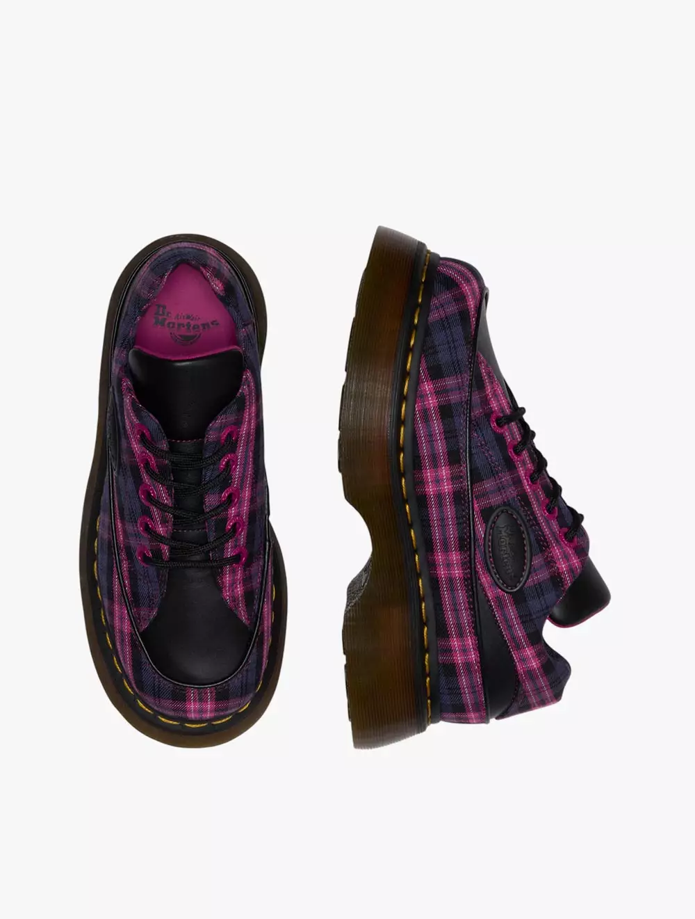 Dr. Martens Buzz 5i 5 Eye Shoe Black+Pink Multi Tartan Woven+Sendal