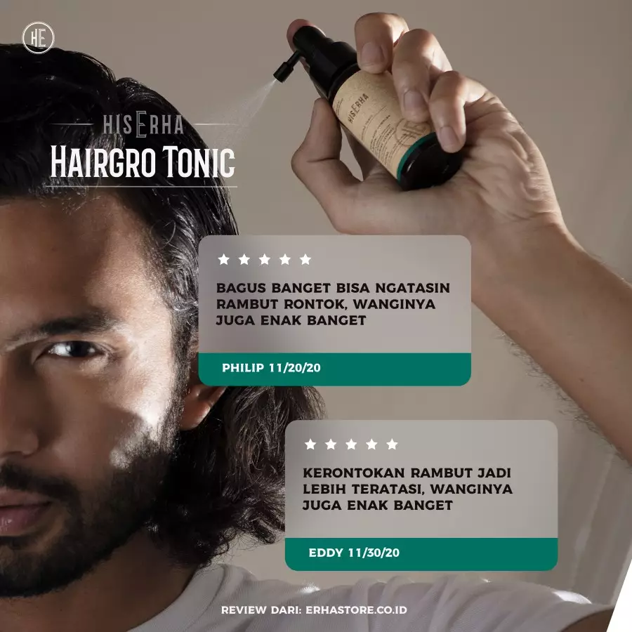 Hia Erha Hairgro Tonic With Amino Acid, Biotin, Caffeine Extract, Taurine 60Ml - Tonic Rambut Pria