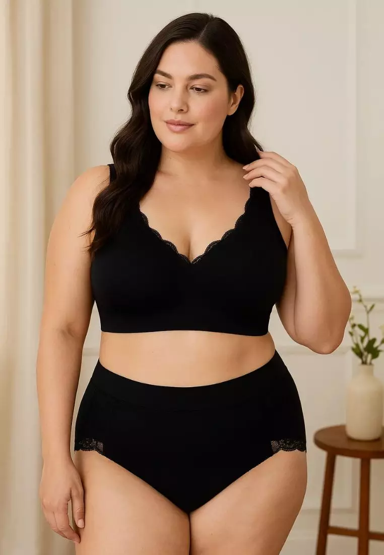 Premium Remi Lace Plus Size Seamless Wireless Paded Push Up Bralette in Pink