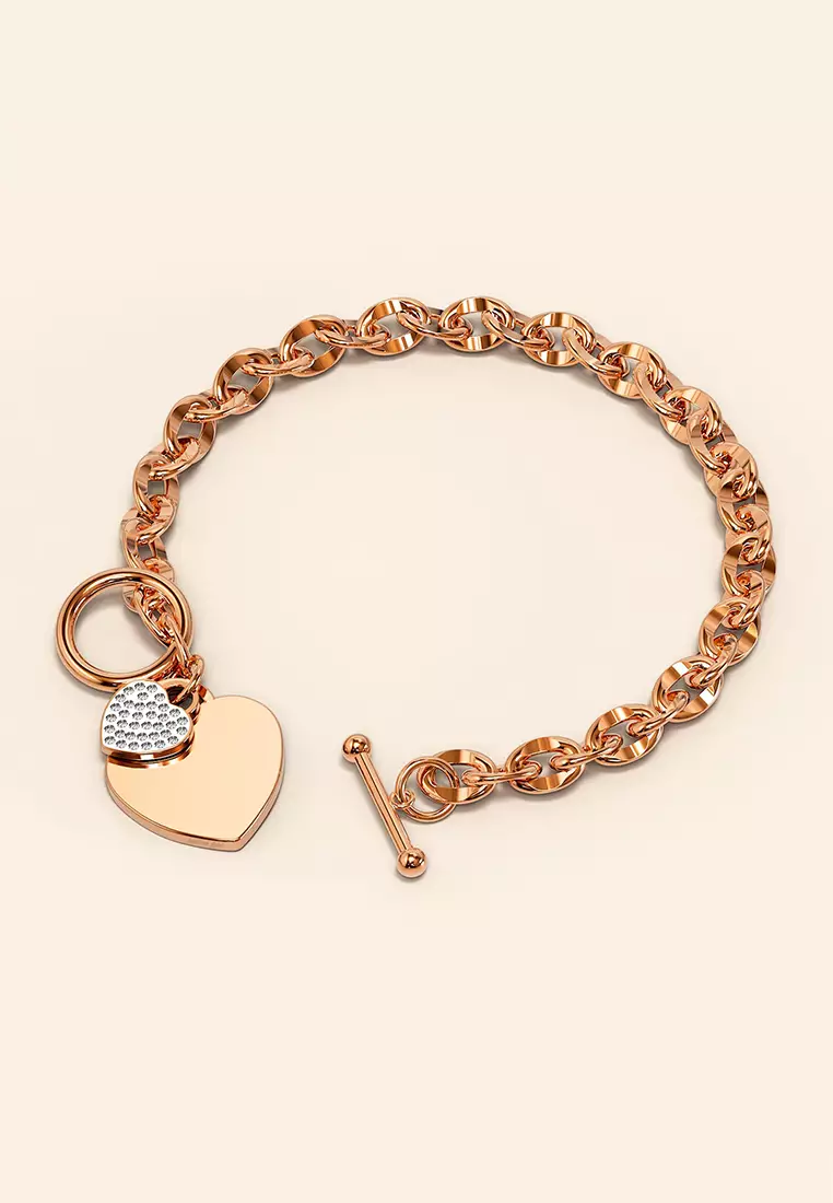BULLION GOLD Diamond cut Belcher Chain T-lock Toggle Bracelet in Rose Gold Layered Steel Jewellery