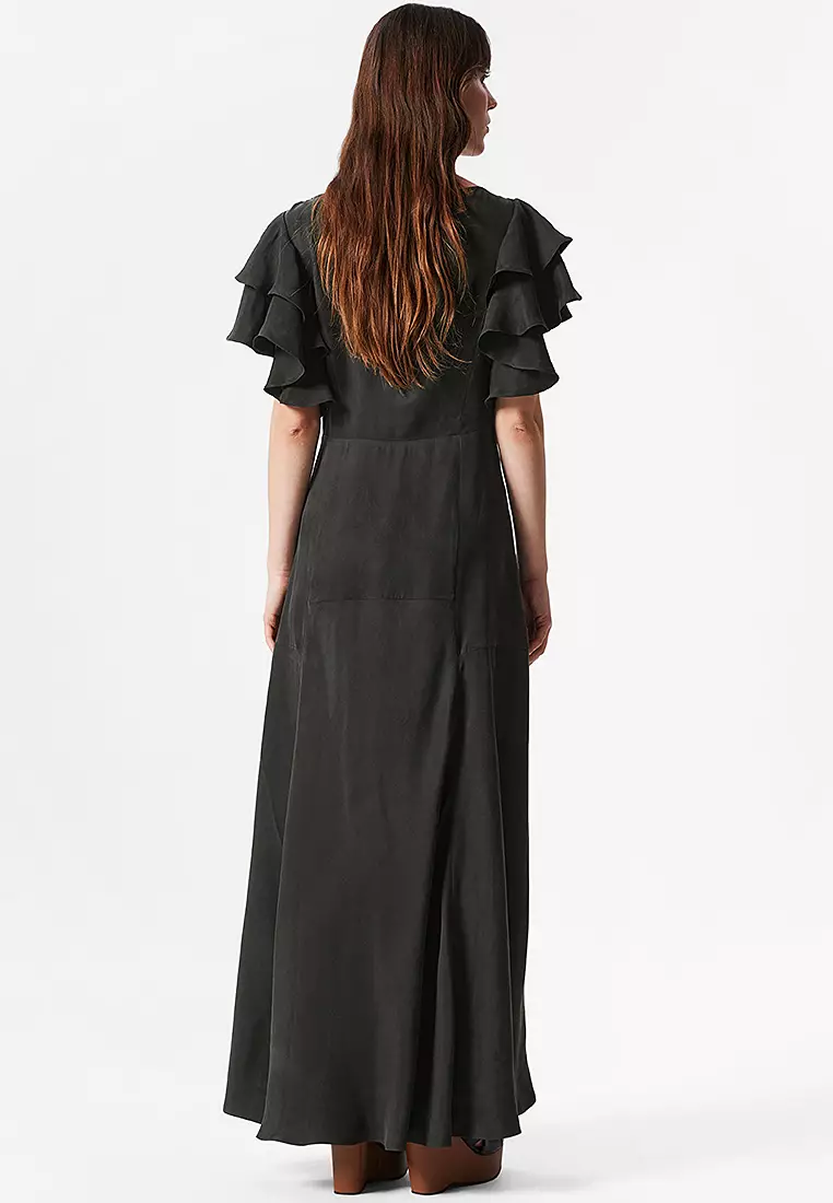 Frilled Satin Maxi Dress