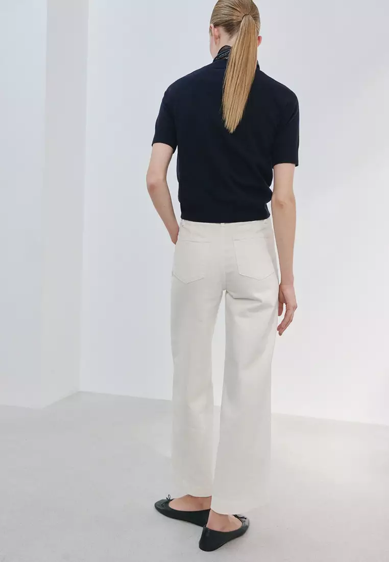 High-Waisted Wide Leg Jeans With Stitching