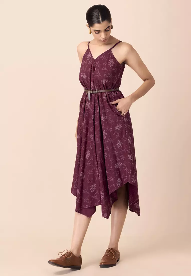 Buy Indya Maroon Floral Belted High Low Dress 2024 Online ZALORA   Indya 3473 9619392 4 