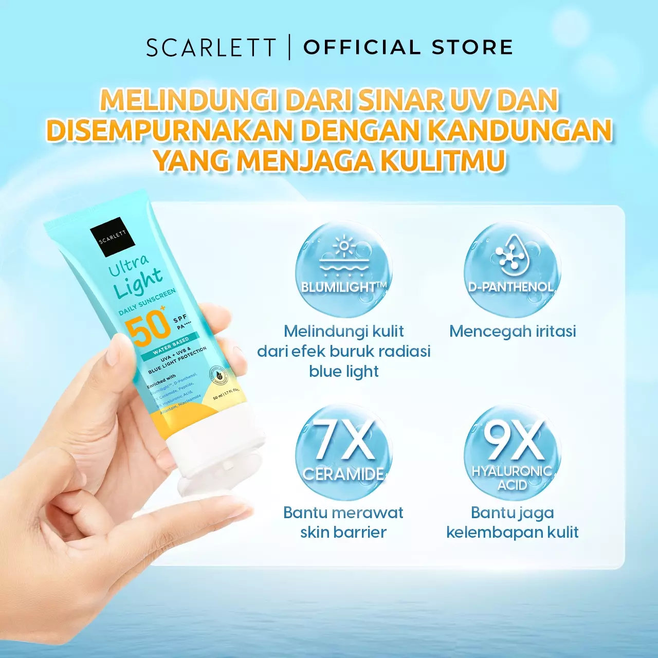 [Oily Skin Friendly] Scarlett Whitening Twin Pack Ultra Light Daily Sunscreen SPF 50+ PA++++ [Water Based] Meresap 20an Detik (Super Ringan) dengan 7X Ceramide 9X Hyaluronic Acid & No Whitecast