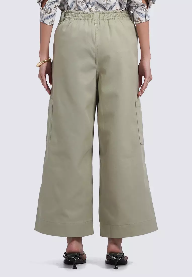 High Waist Culottes with Side Pockets OLIVE