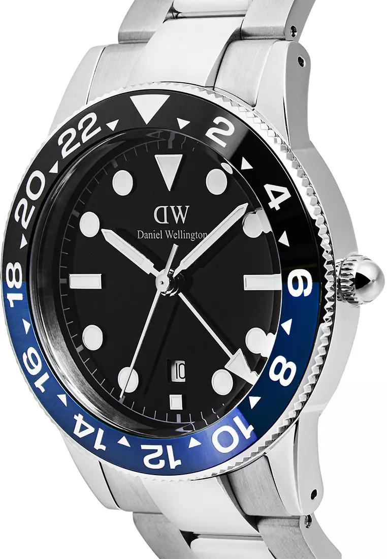 Iconic GMT Link 40mm Black Blue Ceramic Bezel Silver - Men Watch stainless steel strap watch DW Official Authentic Original 男士手錶 不銹鋼 手錶 DW 官方 正品