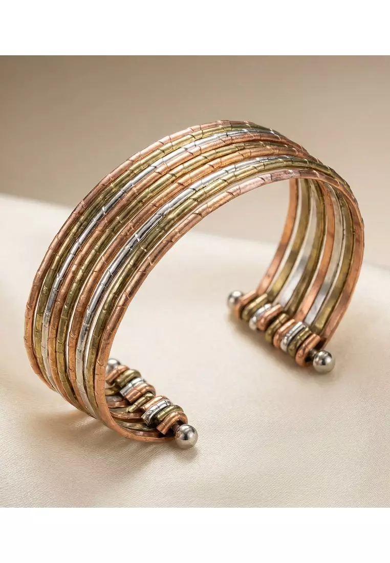 Aksesoris Gelang Wanita Multistrand Tricoloured Bracelet Silver, Gold & Rose Gold 