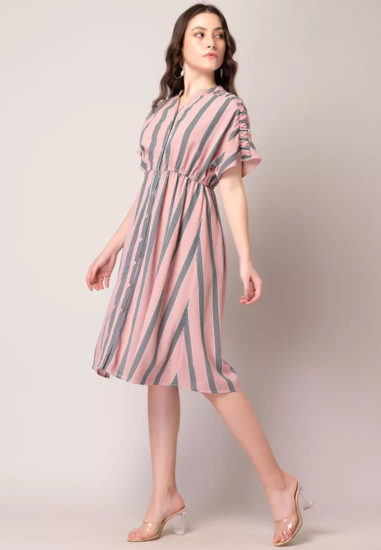 strapless open back dress Cameron Pink & White Striped Dress main image 1