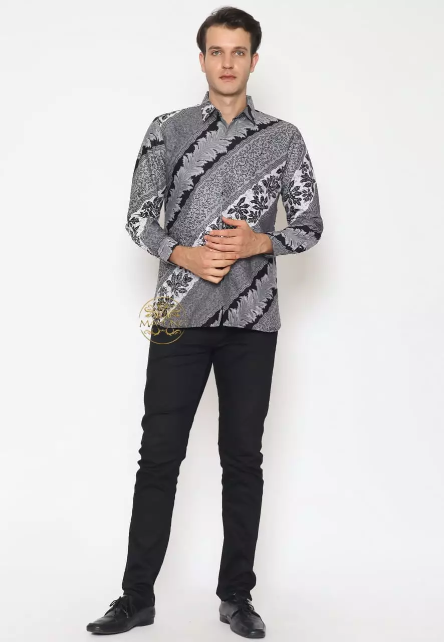 Pancapana Silver Kemeja Batik Pria Premium Slimfit Modern Lengan Panjang
