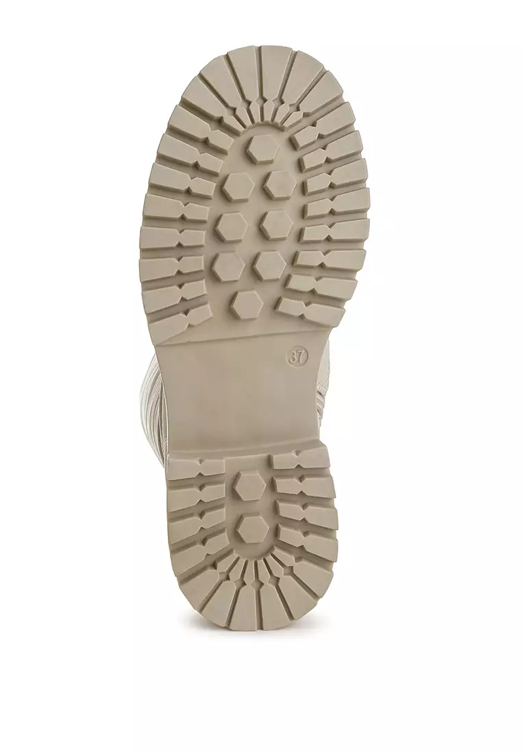 Sepatu bot tempur bertali antiselip warna krem