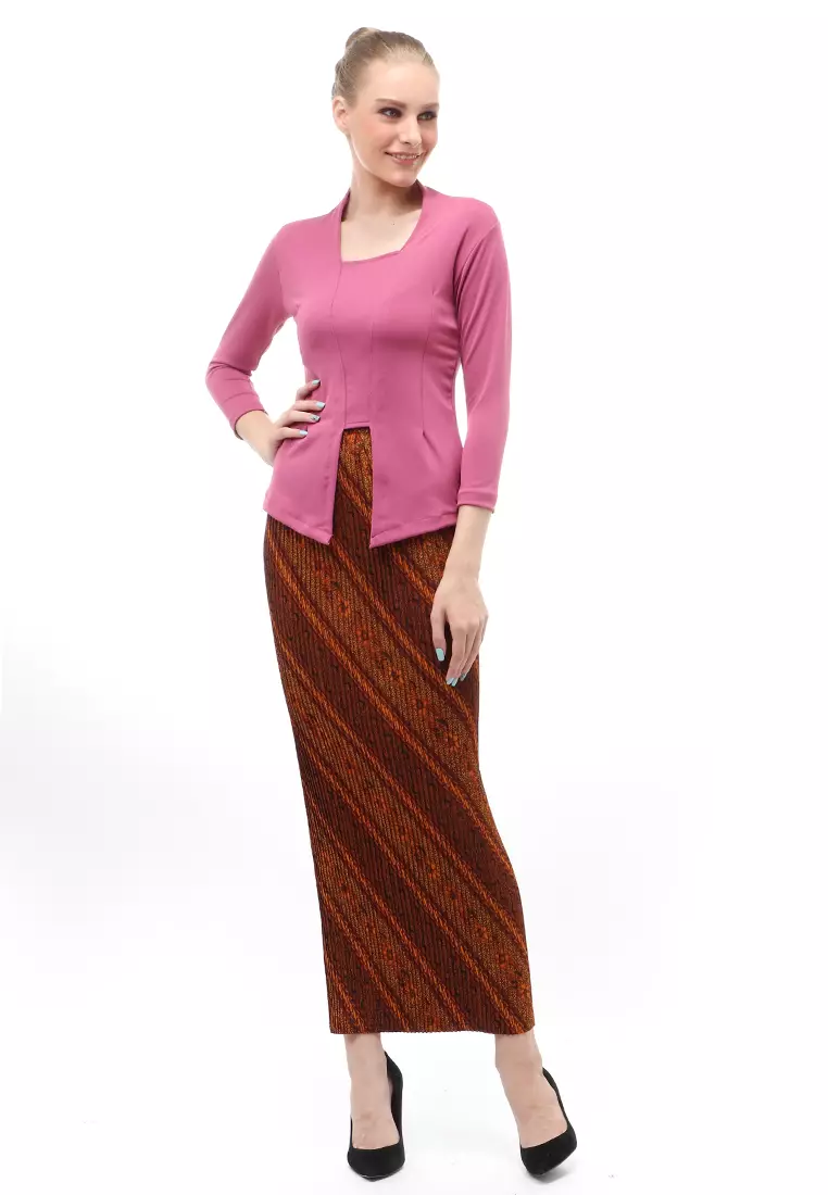 Kebaya Atasan Wanita Motif Solid Long Sleeves Slip On Style Design Casual Relaxed Fit - Dusty Pink
