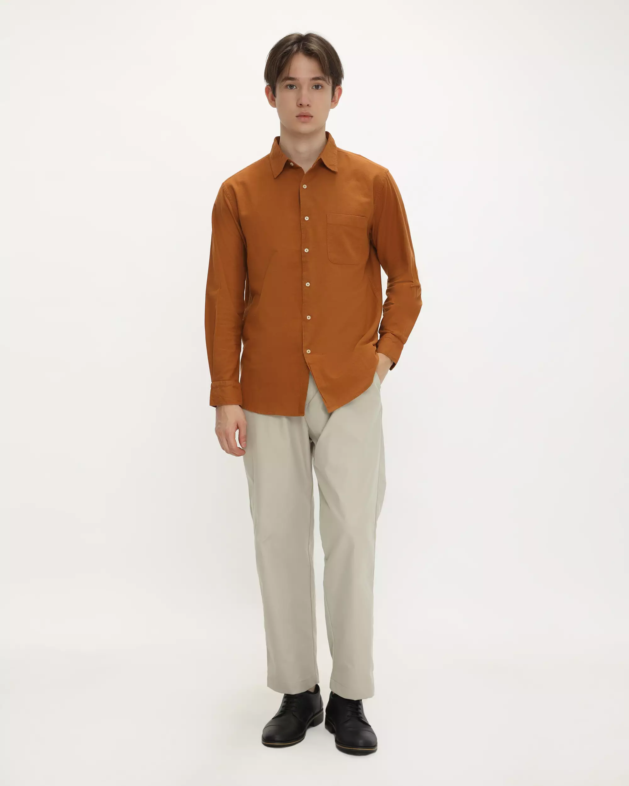 Larusso Malibu & Cabana - Basic Rami Shirt Long Sleeve - Orange Brick