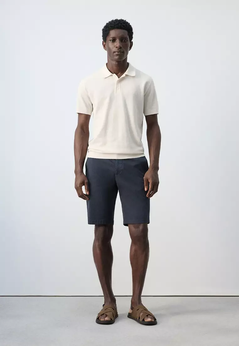 Fine Knit Polo Shirt With Microstructure