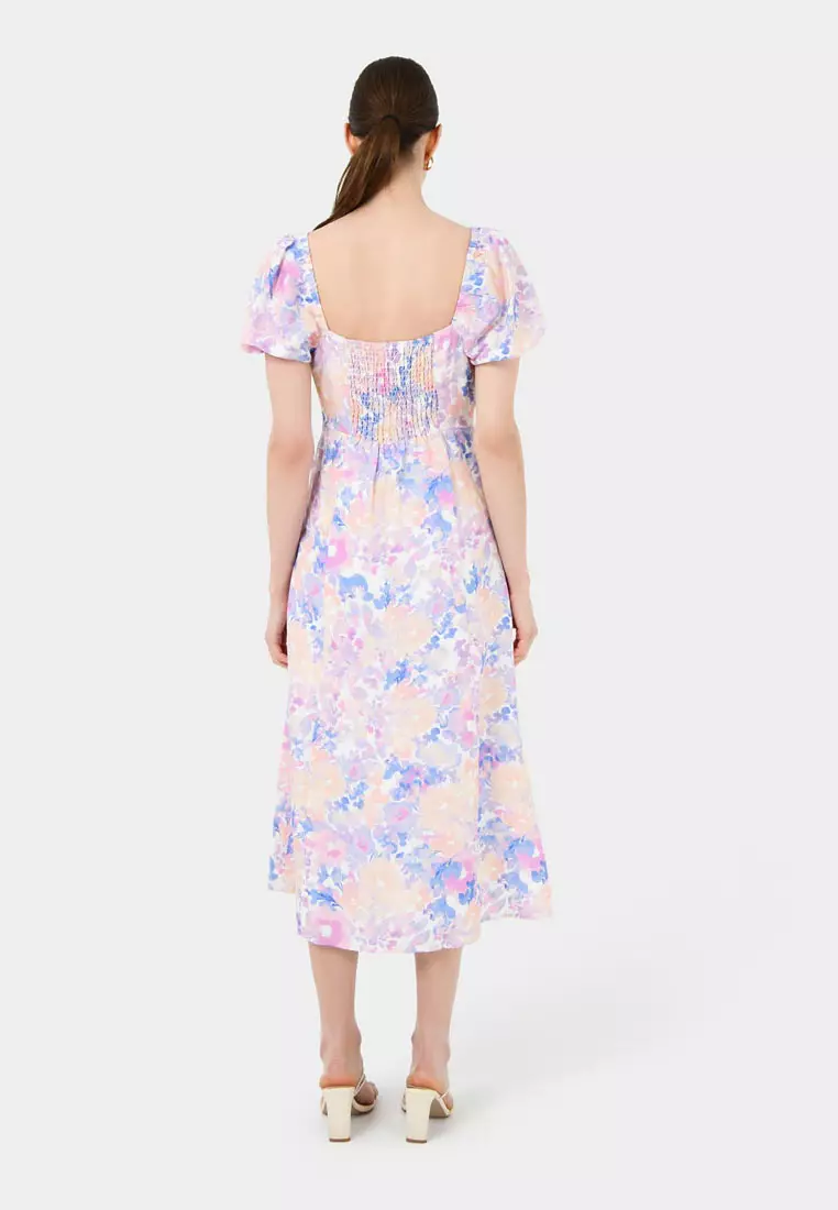 Hazy Linen Puff Sleeve Dress