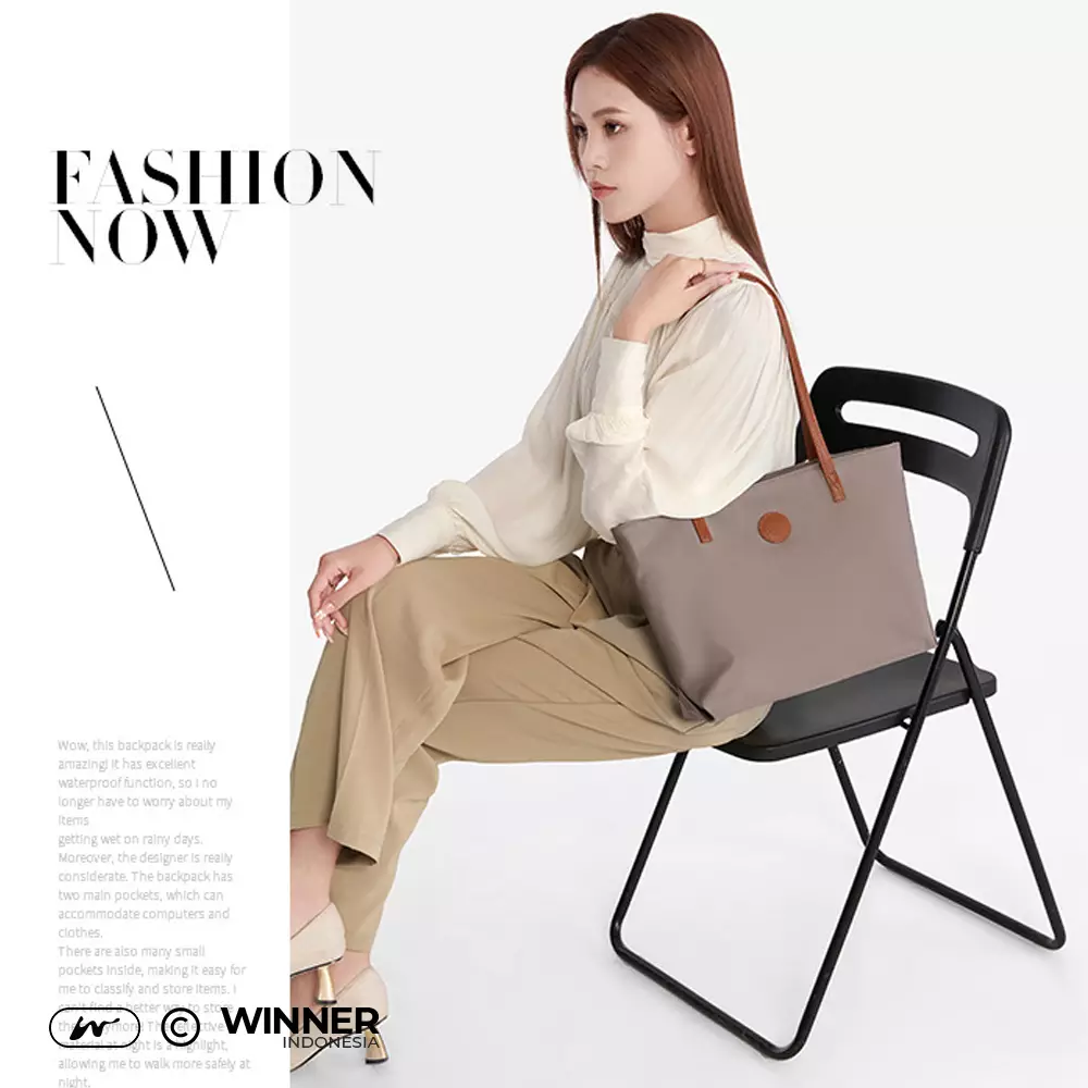 Tas Bahu Tote Bag Nylon Anti-Air Wanita Korean Style Shoulder Bag Resleting (T14-044-5226) - Khaki