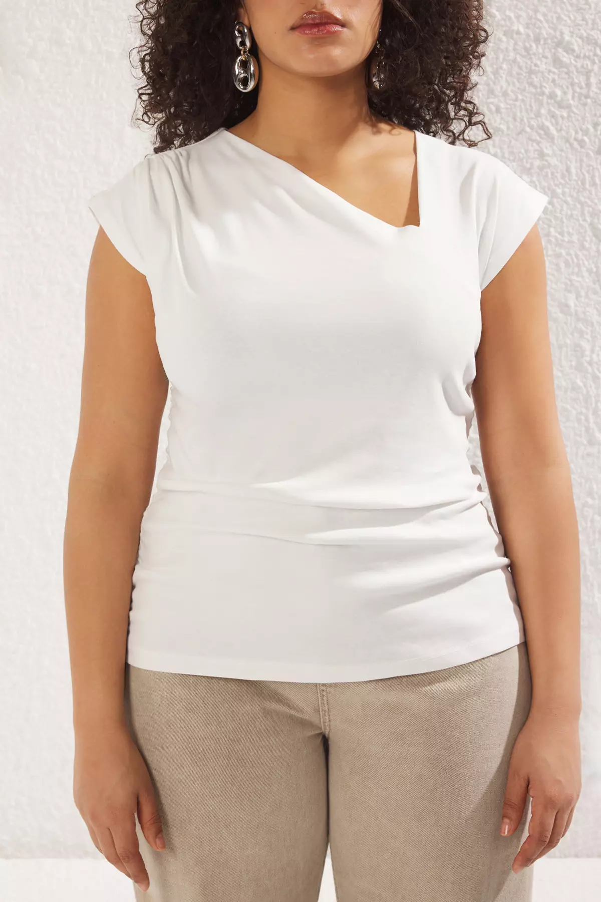 Plus Size Asymmetrical Collar Blouse