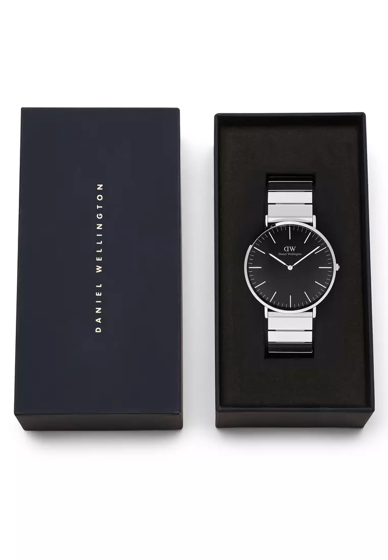 Classic 40mm Sterling Piano Silver Brushed Onyx - Men Watch stainless steel watch DW Official Authentic Original