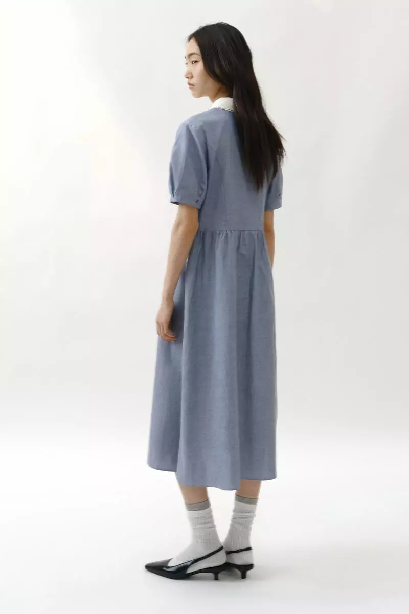 Puff-sleeved shirt dress