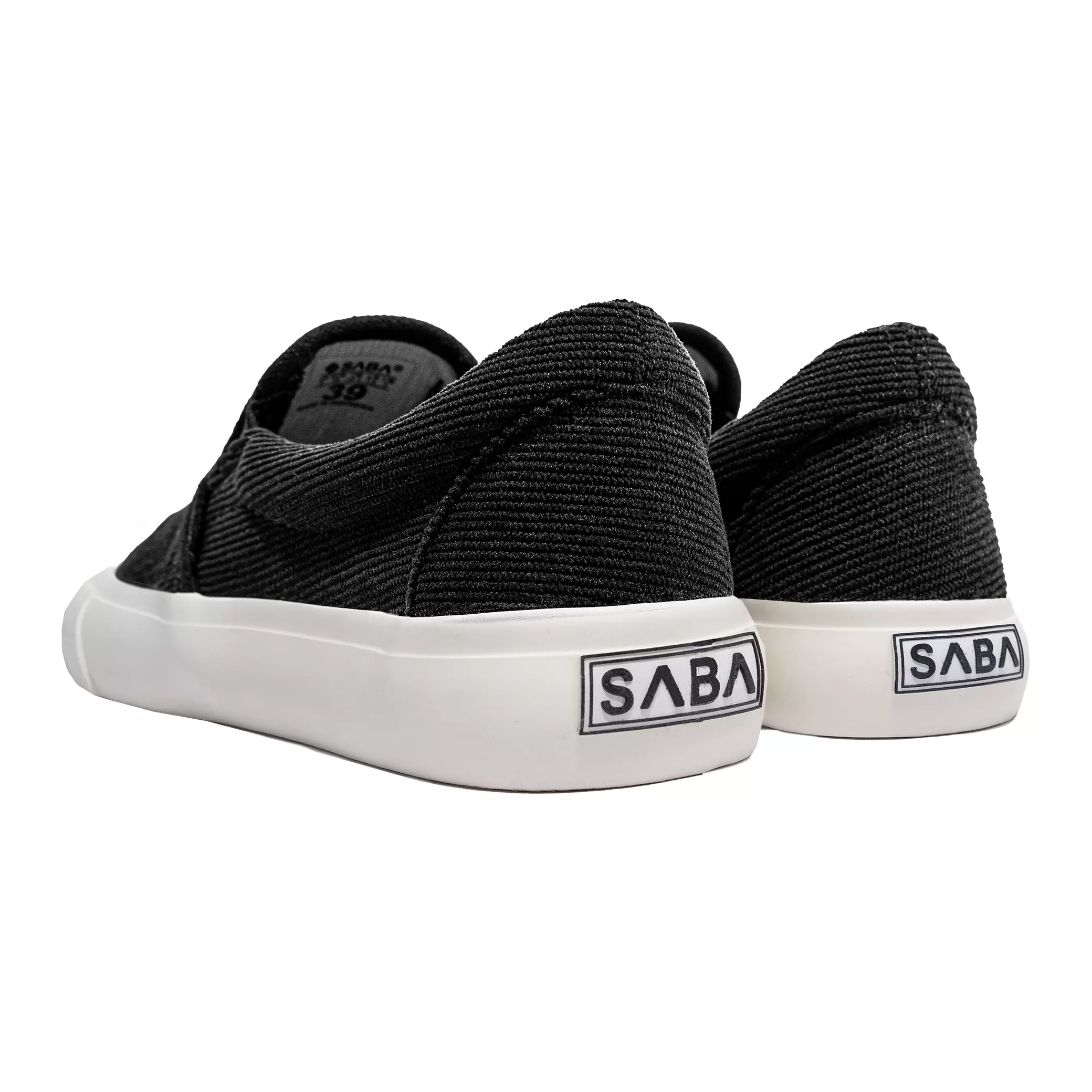 SABA Corduroy Slip On All Black White - Sepatu Sneakers Casual Pria Wanita CRD 42