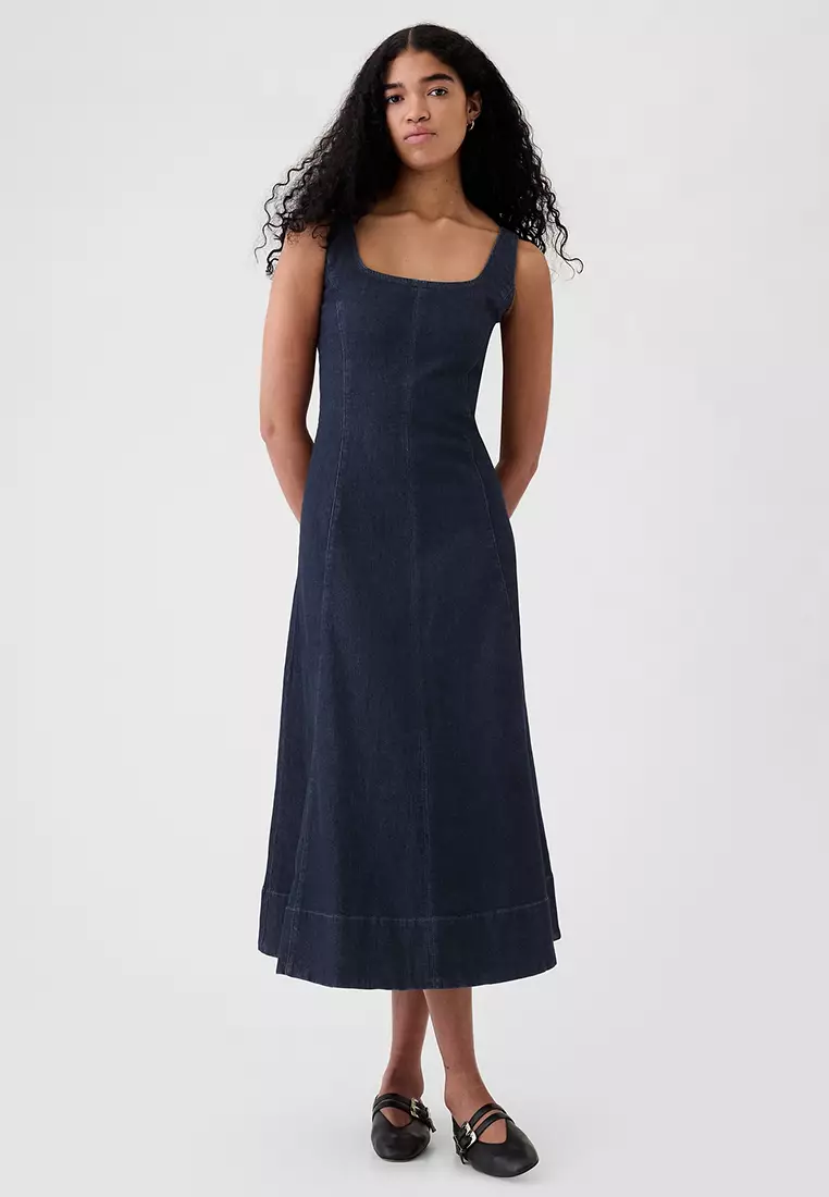 Buy GAP Square Neck Midi Denim Dress 2025 Online ZALORA