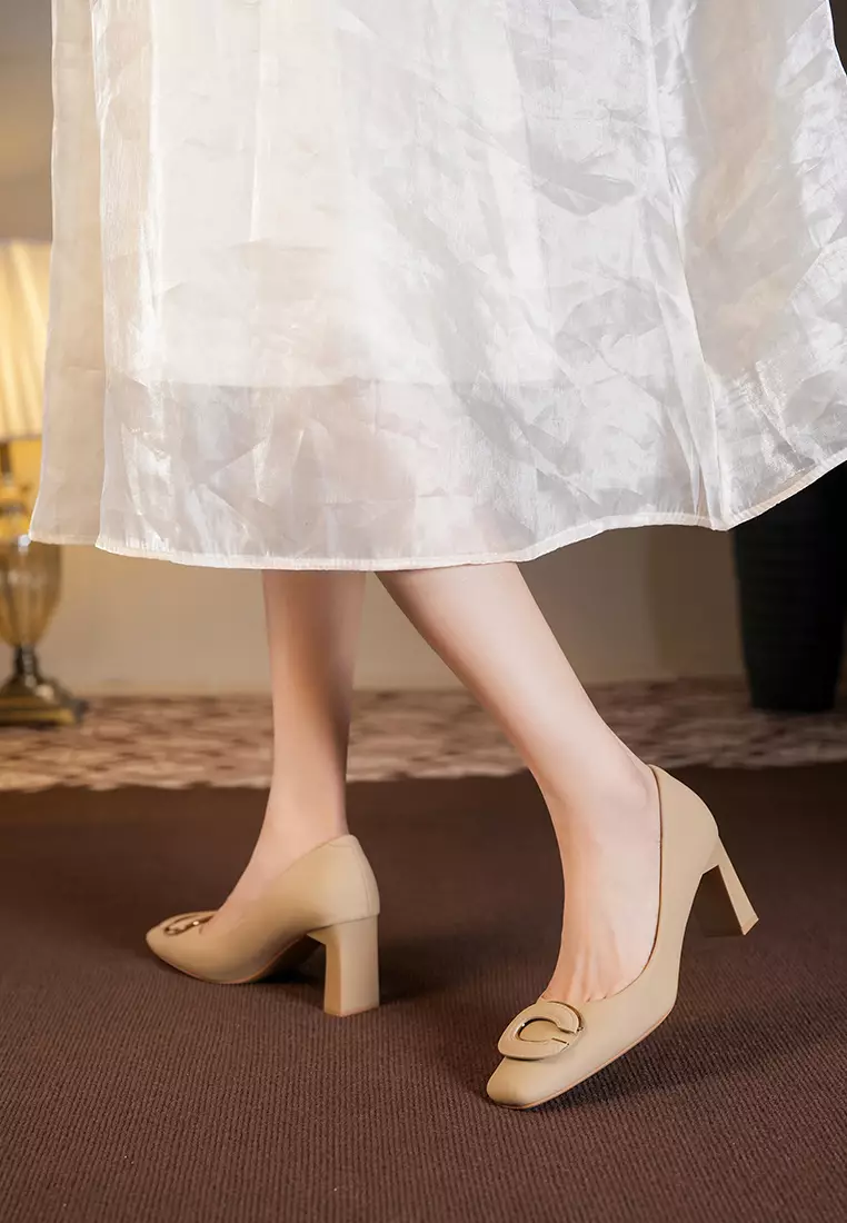 7CM 金屬扣粗跟高跟鞋 BY2373-16