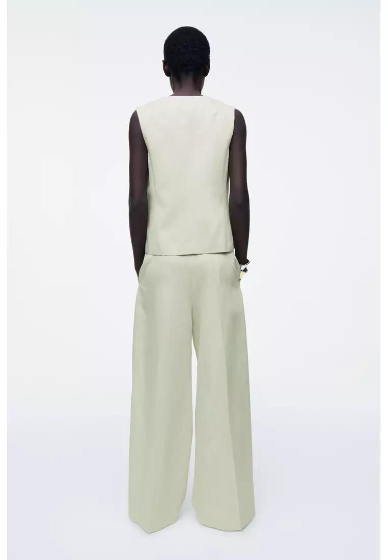RELAXED LINEN-BLEND WIDE-LEG TROUSERS
