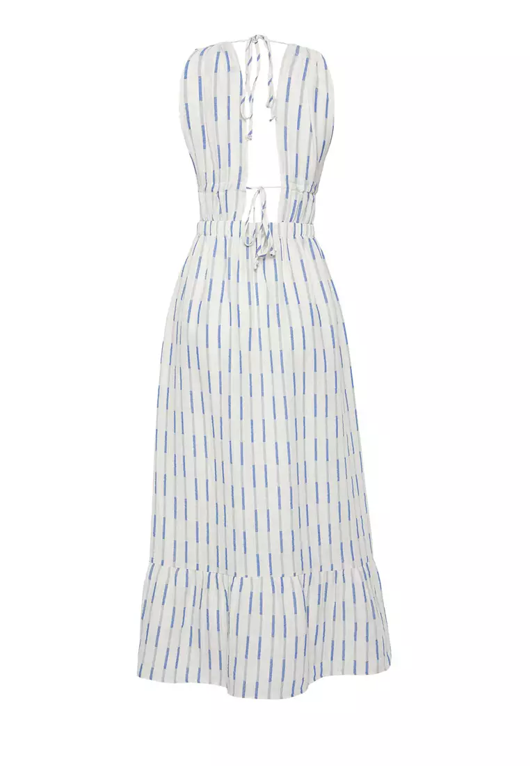 Line Patterned Maxi Woven Beach Dress Tbess25El00108