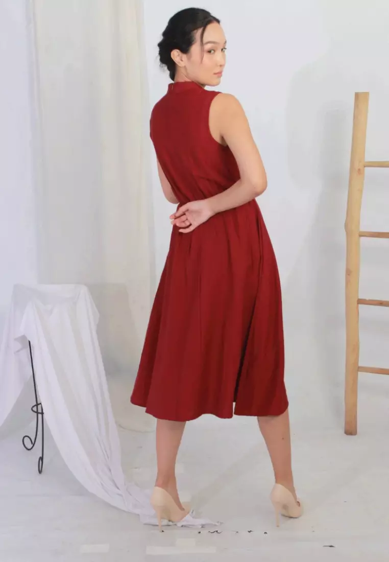 Qeanna Midi Dress Highneck in Red