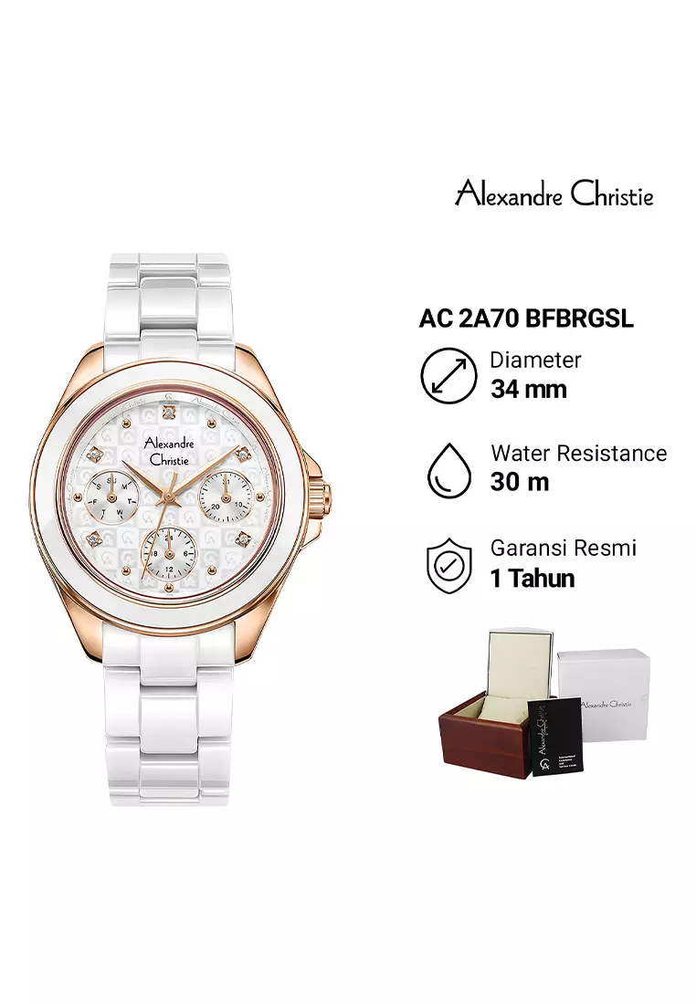 Alexandre Christie Jam Tangan Analog Wanita White Rosegold Ceramic Band - 2A70BFBRGSL